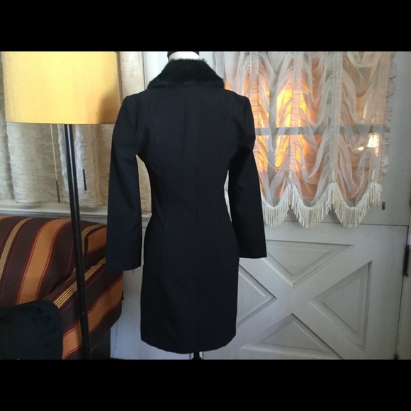 Vintage women long coat black faux fur collar - Picture 4 of 6